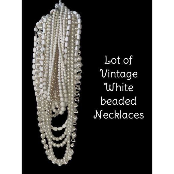 Vintage Jewelry - Vintage lot of white beaded necklaces EUC